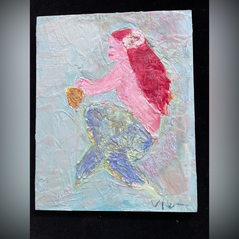 “Mermaid “Encaustic Oil Painting Original 10”x8” On Encaustic Board